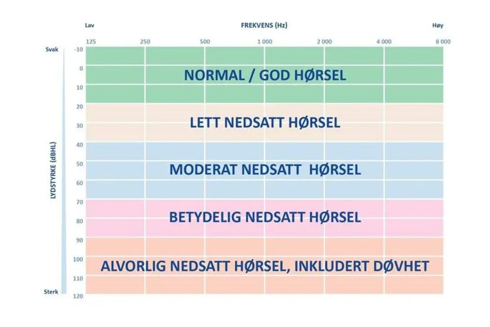 Tabell med sifre, rektangler i forskjellige farger med tekst oppå fargene.