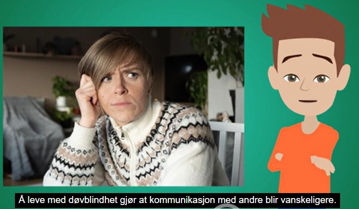 En fortvilt person som forsøker å kommunisere med en tegneseriefigur